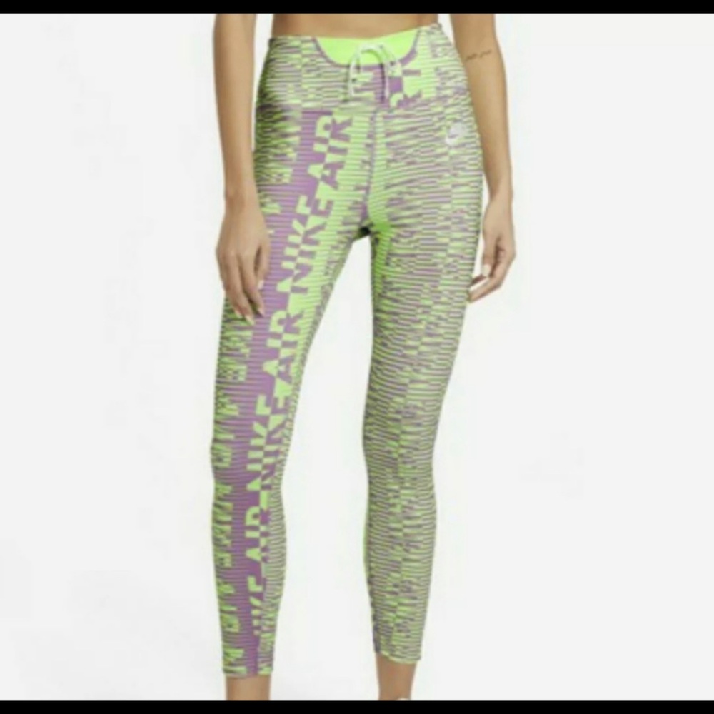 🆕Nike Air Epic Fast High Rise 7/8 Leggings Volt Lavender Green Women's Size M